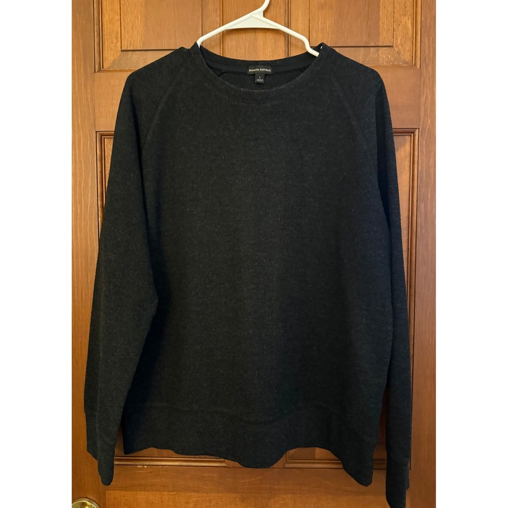 Banana Republic Mens Waffle Crew Sweater Size L Charcoal Long-Sleeve